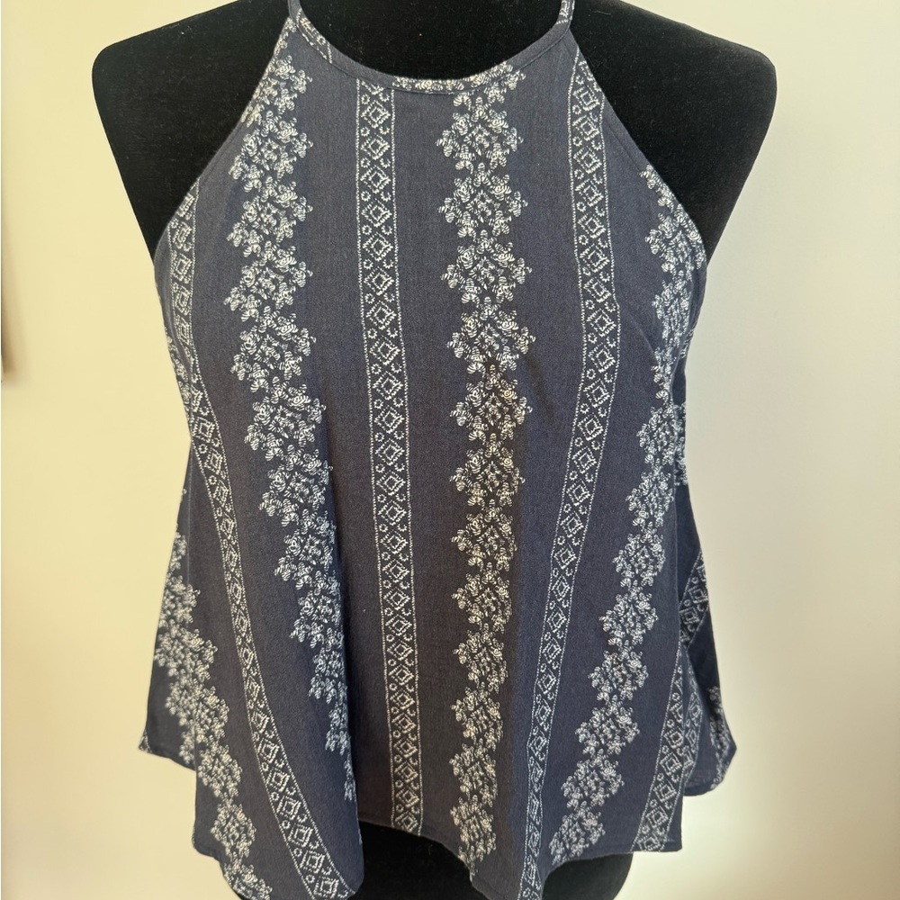 Elegant Navy Patterned Halter Top